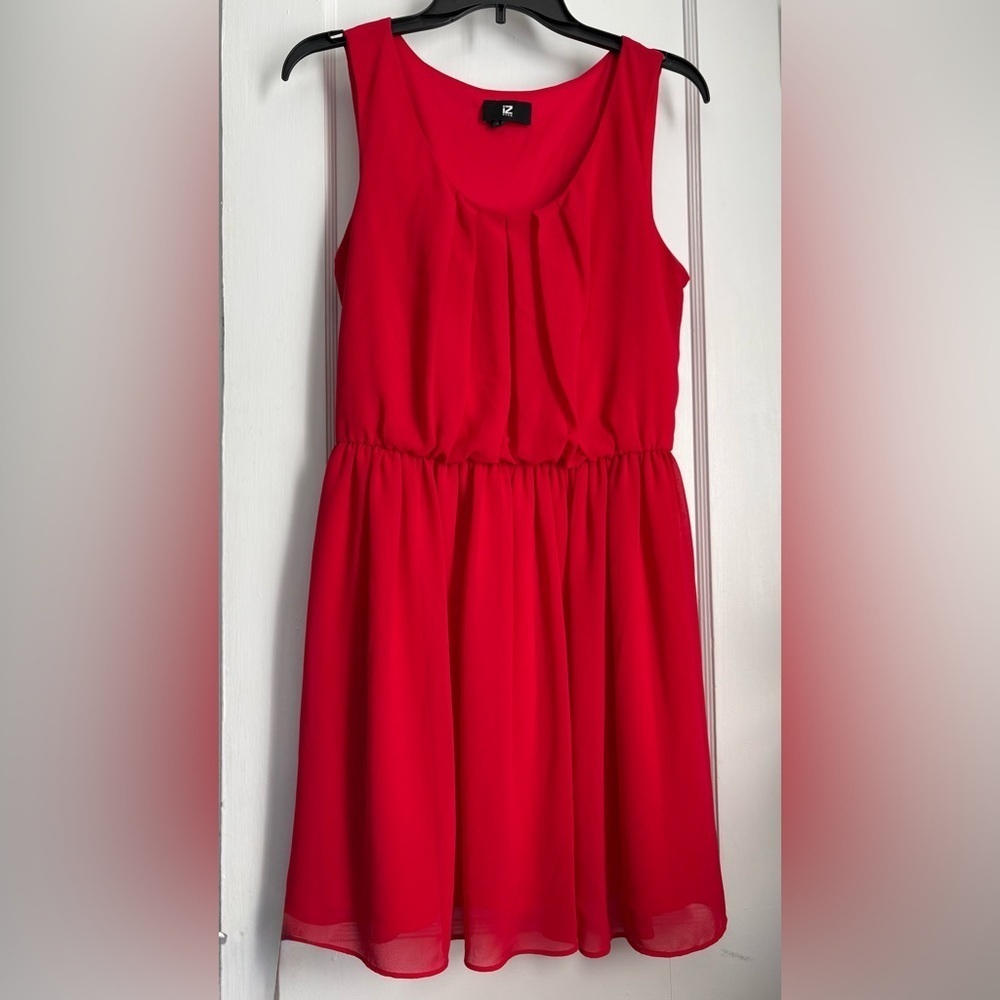 IZ Byer Red Sleeveless Chiffon Elastic Waist Dress, Size Large